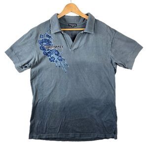 Trumanaty Polo Johnny Collar Shirt XXL Axe Floral Affliction Style Vintage Y2K